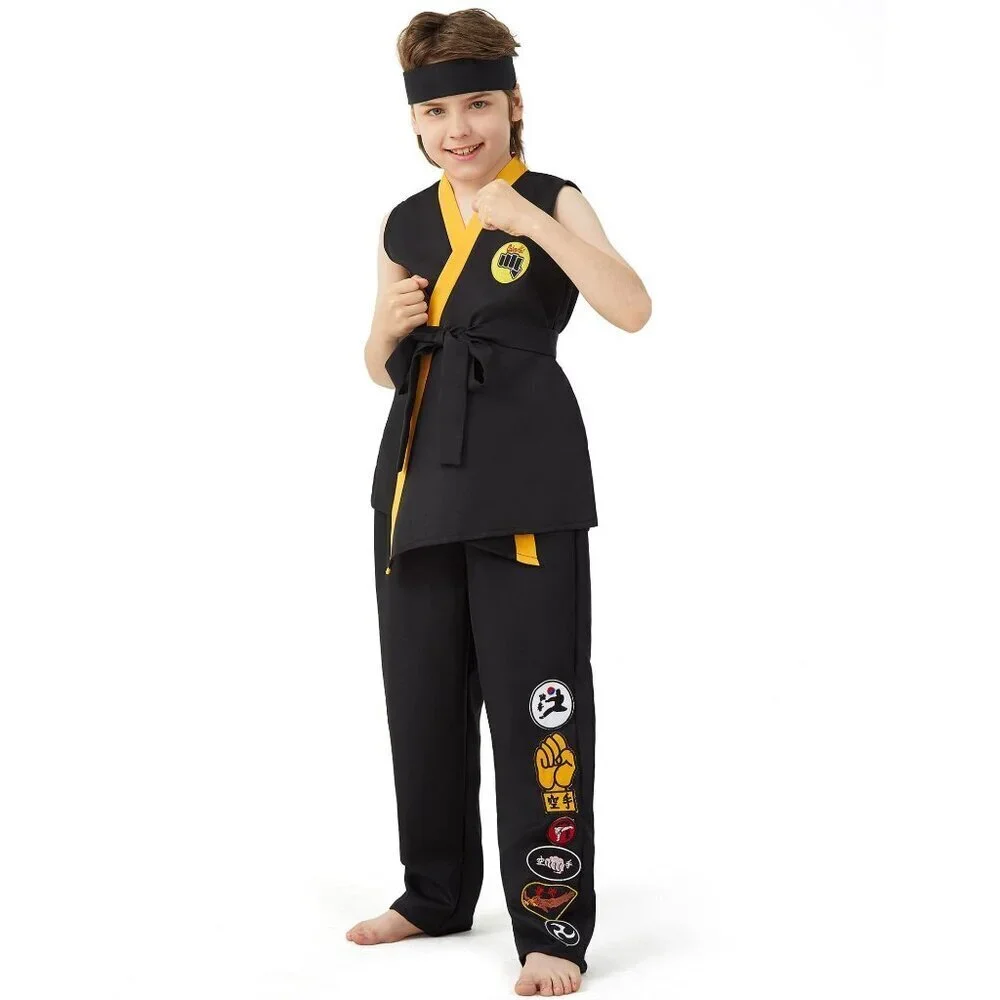 Takuvan Karate Costume Kids Small Halloween Boy Sleeveless Gi Uniform Suit Black